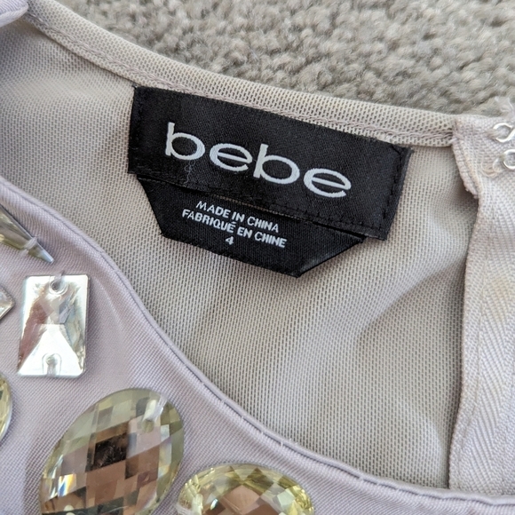 BEBE fringy feather beaded mesh mini cocktail dress size 4 - Picture 9 of 16